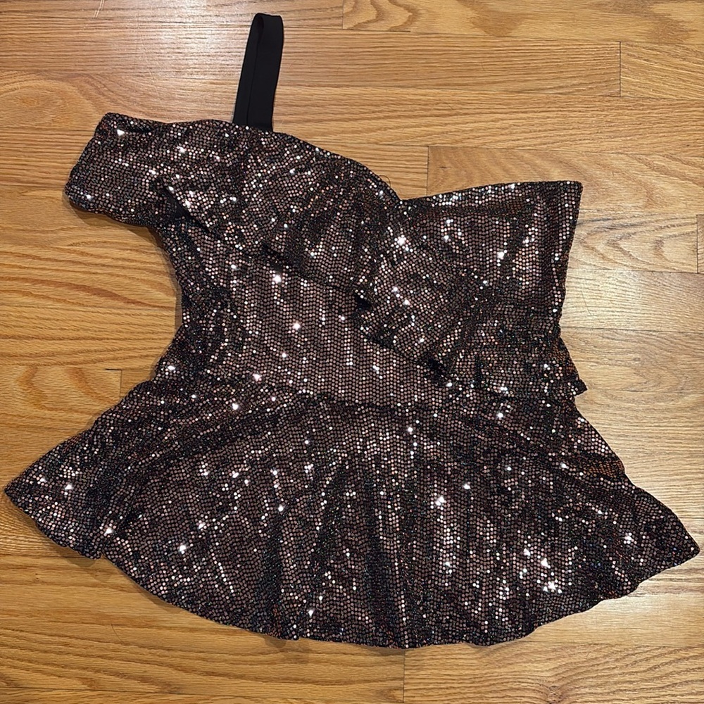 Rose gold sequin top with black off the shoulder size large